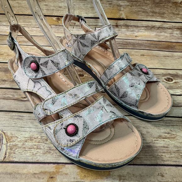 Spring Step Shoes - Spring Step L'Artiste Womens Pink Metallic Leather Open Toe Comfort Sandals 42